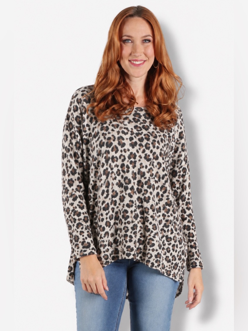 Nally & Millie Leopard Print Lightweight Sweater Tunic Animal Print Women Size L
